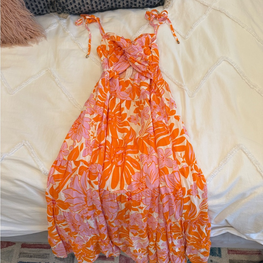 Hello Molly Orange and Pink Floral Maxi Dress